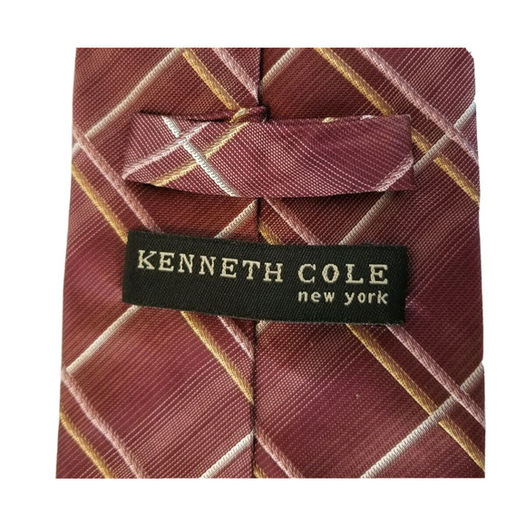 Kenneth Cole Tie New York 100% Silk Handmade Red Gold Silver Diamond - Picture 2 of 7